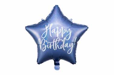 Ballon étoile Happy Birthday bleu
