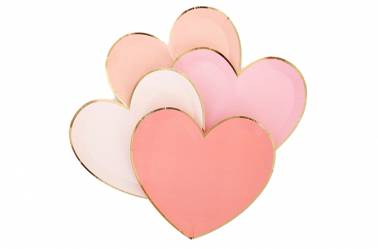 Assiettes coeurs en 4 nuances de roses avec dorure