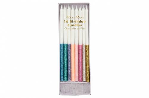 Bougies pailletées multicolores avec supports