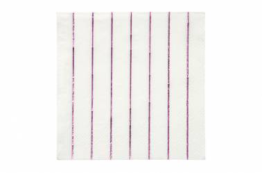 Serviettes blanches rayures roses métallisées