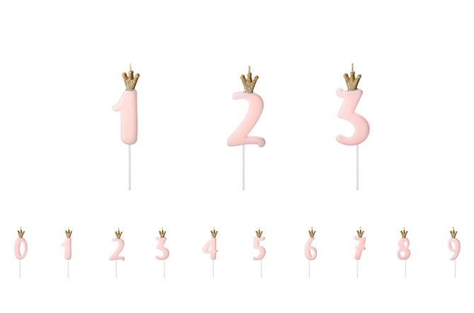 Bougie anniversaire chiffre 1 rose avec couronne dorée 9,5 cm :  Deguise-toi, achat de