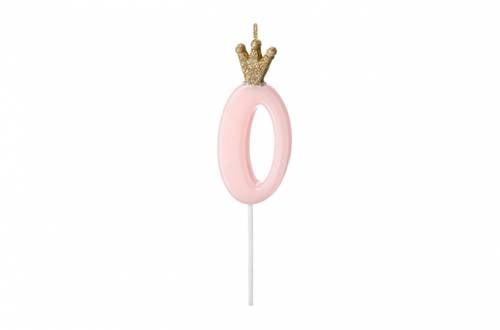 Bougie chiffre 0 rose avec couronne