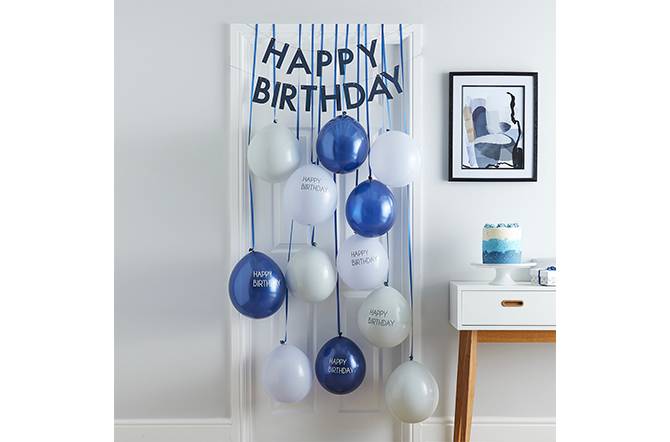 décoration de porte joyeux anniversaire bleu