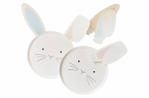 Assiettes en papier lapin de Pâques pastel avec oreilles interchangeables