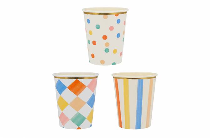 Gobelets Joyeux anniversaire - Etoiles - lot de 6 - Multicolores