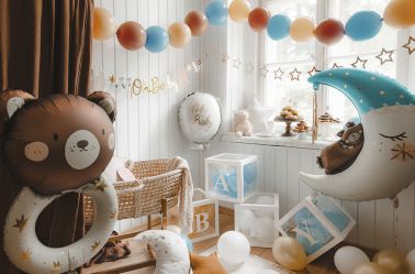 Ballon en Aluminium Ours Assis sur la Lune Bleu- 98 cm