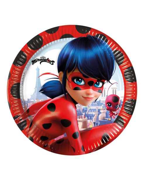 8 assiettes en carton miraculous ladybug 23-cm