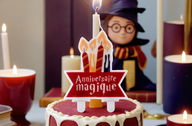 Bougie sur un gâteau d'anniversaire avec Harry Potter