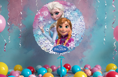 ballon reine des neiges et elsa autour de ballons et confétis