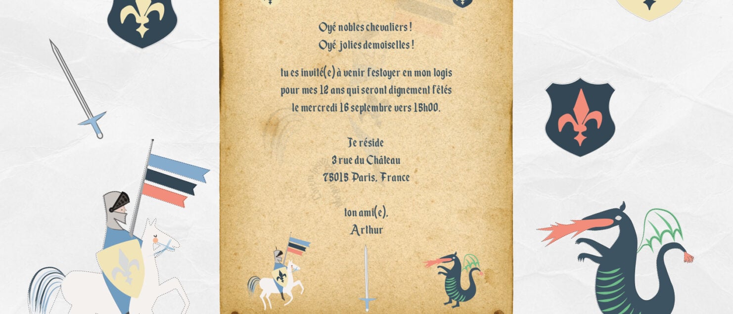 Invitation gratuite anniversaire thème chevalier