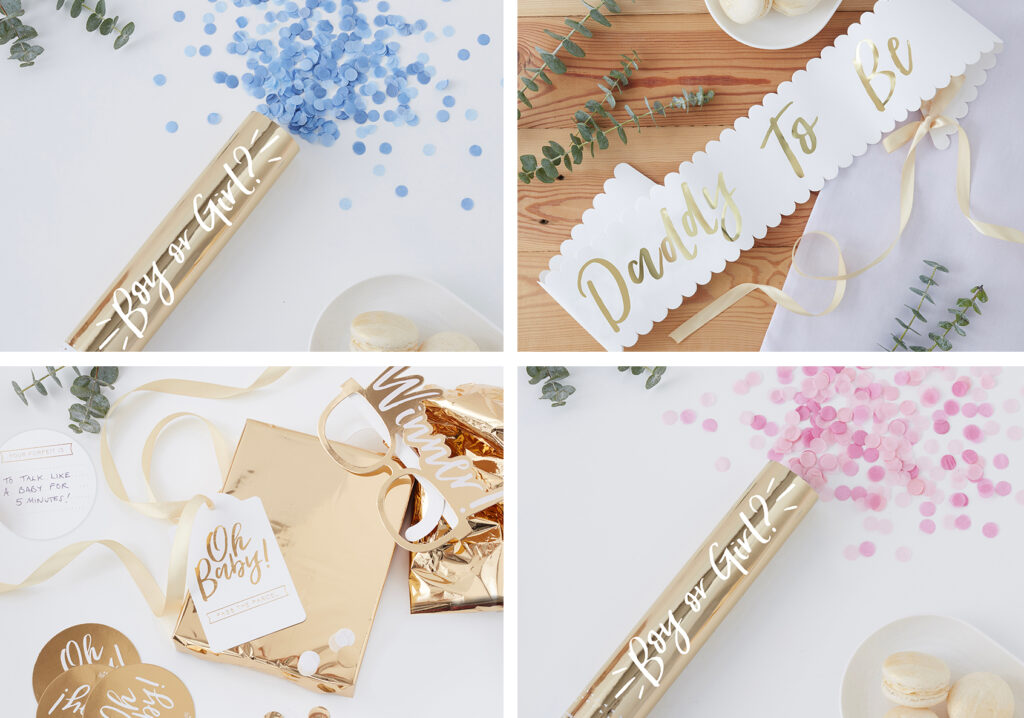 Canons à confettis et écharpe pour baby shower