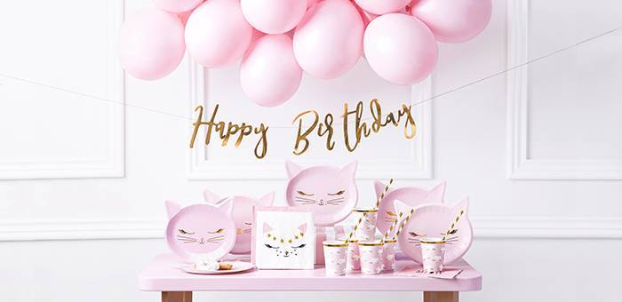 Kit vaisselle jetable thème CHAT - Kit anniversaire pour 6 filles