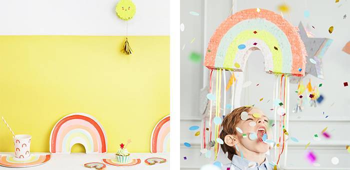 Decoration anniversaire enfant arc en ciel pastel pleine de couleurs