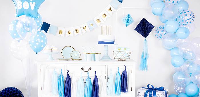 Votre baby shower garçon avec notre décoration de fête bleue